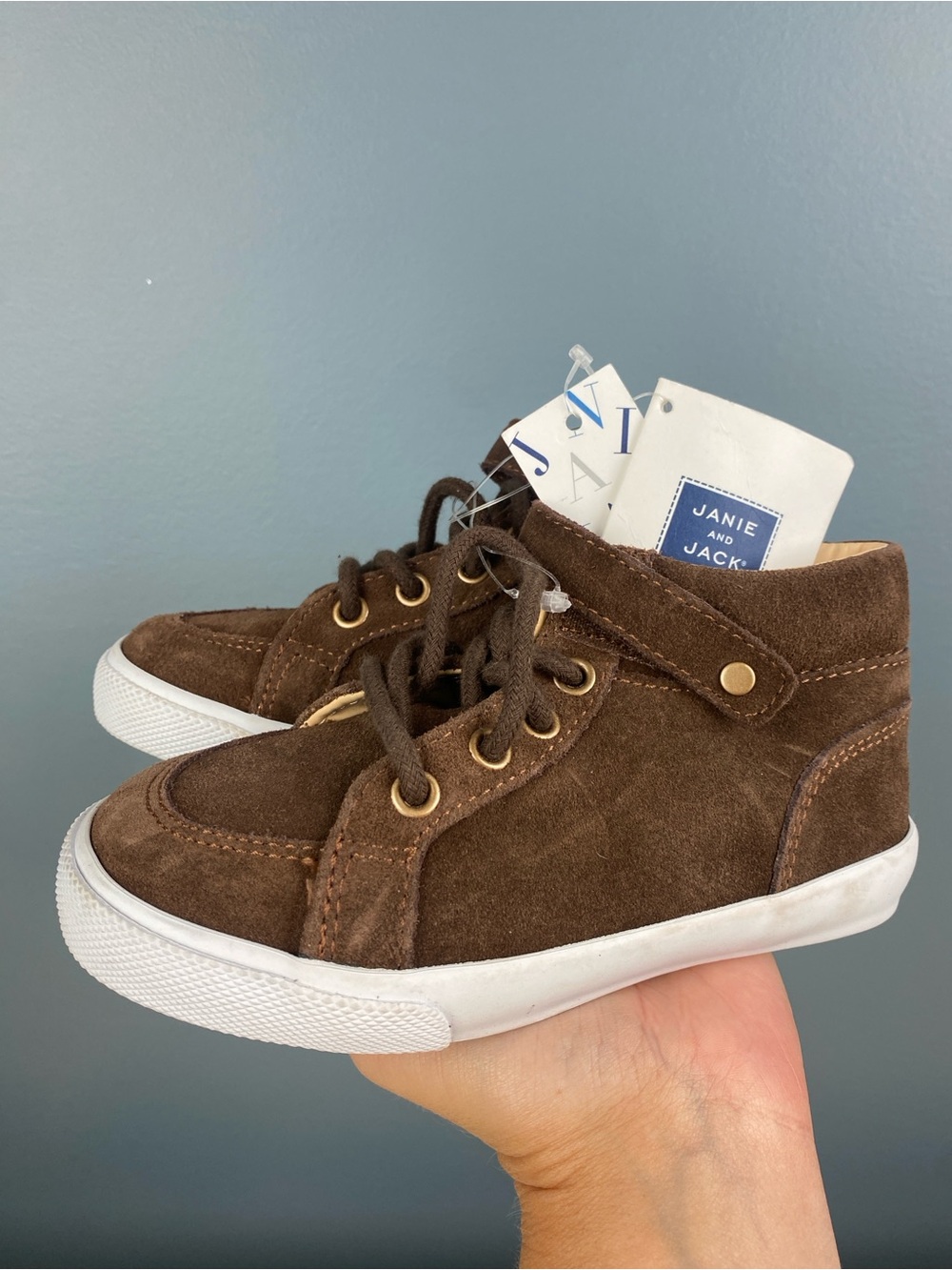 Janie and Jack Brown Suede Leather High-Top Sneakers boys size 10